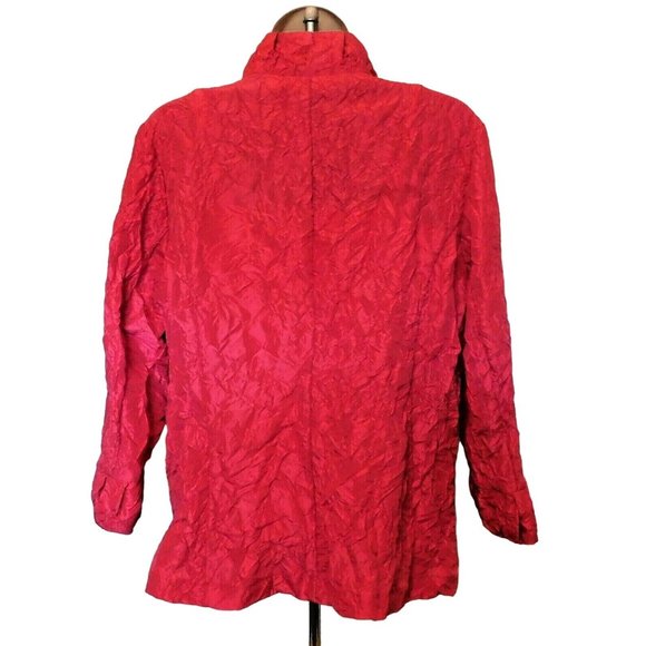 Chico's 2 Jacket 12 L Pink Fuchsia Crinkled Fabric 3/4 Sleeve Polyester Nylon - Picture 5 of 8